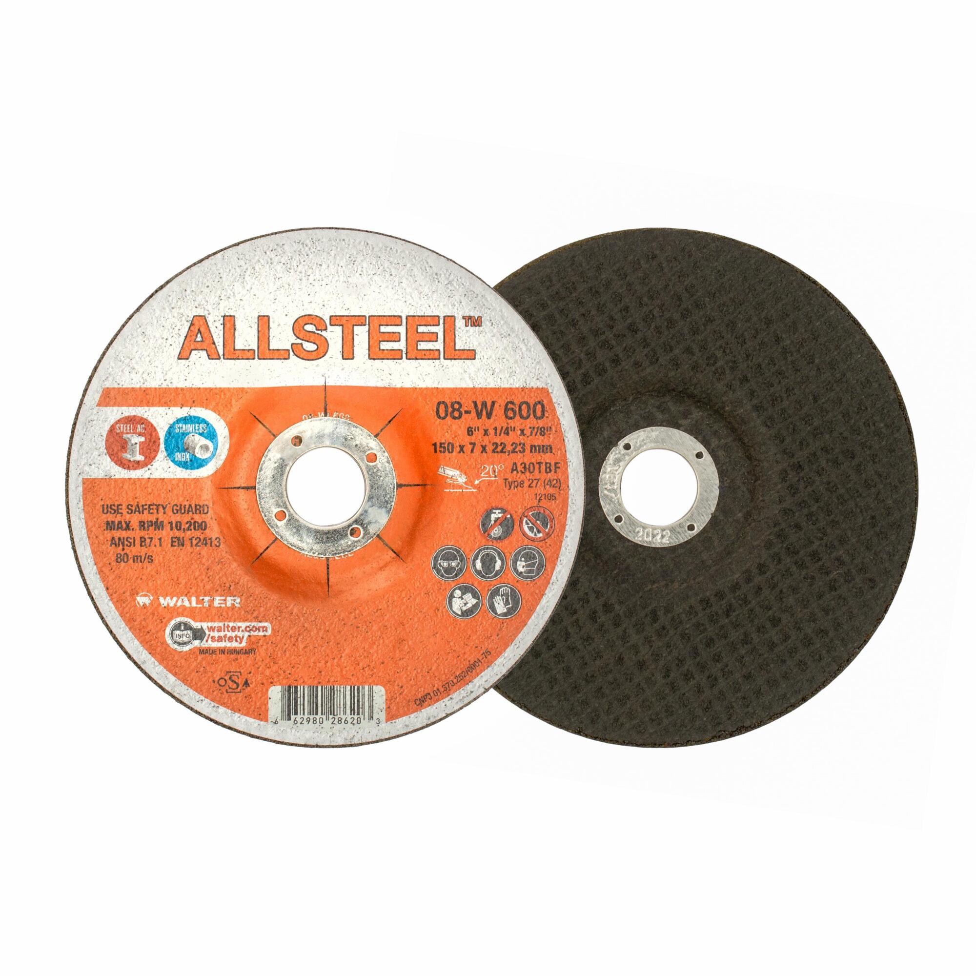 Allsteel Grinding Wheels for Angle Grinder — 6in. x 1/4in., High-Strength Abrasive, Pack of 25, Model# 08W600